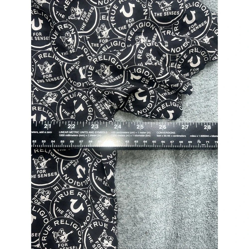 New True Religion Men's Button Up Shirt Size XL Black Logo Patch Happy Buddha TR